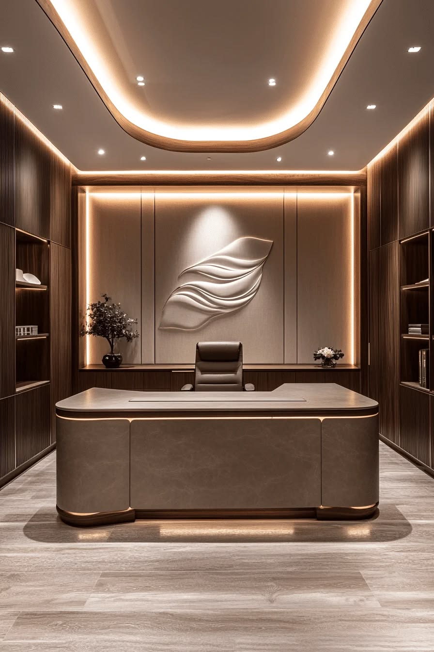 Modern MD Chamber with Private VIP Leather Sofa Meeting Lounge #73